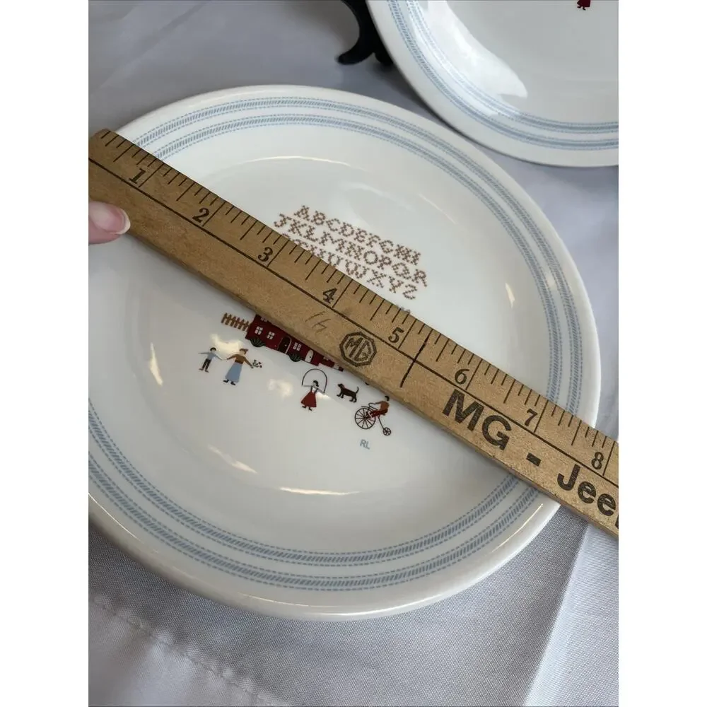 Two Ralph Lauren 7.75” Wedgwood Sampler Plates Americana Alphabet Cross Stitch